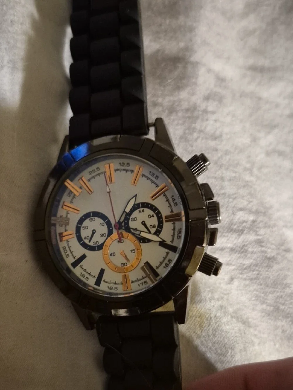 Men's Chronograph Watch with Black Silicone Band and White Dial